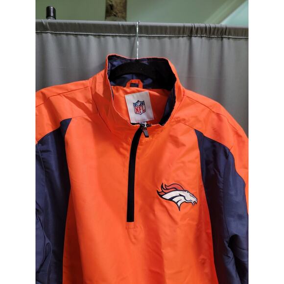 NFL Mens Denver Broncos Jacket 1/4 Zip Pullover Orange Windbreaker NEW WITH TAGS - Picture 2 of 8